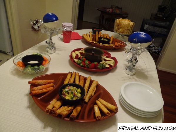 Football Game Table Set-up with Decorations and El Monterey Taquitos