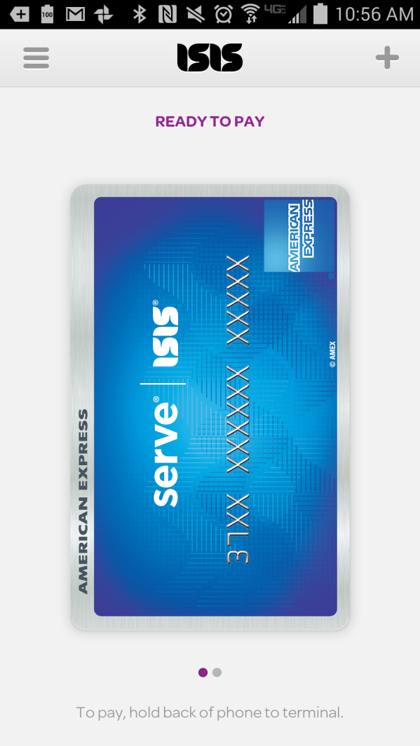 American Express Serve through the ISIS Mobile Wallet