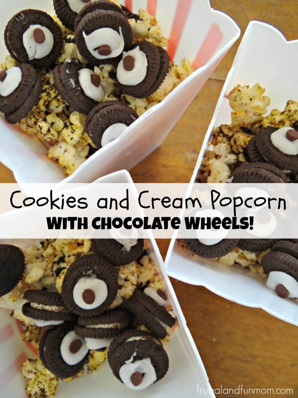 Cookies and Cream Popcorn and Chocolate Wheels